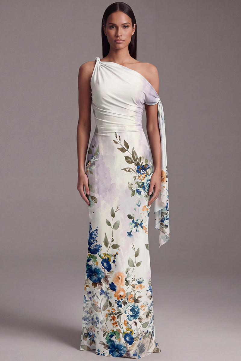 Load image into Gallery viewer, Floral Ruched Mermaid Maxi Black Beach Wedding Guest Dress