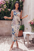 Load image into Gallery viewer, Bateau Neck Black Floral Maxi Ruched Bodycon Beach Wedding Guest Dress