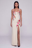 Load image into Gallery viewer, Square Neck Sheath Black Floral Beach Maxi Wedding Guest Dress with Slit