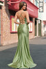 Load image into Gallery viewer, Mermaid Sage Lace-up Back Spaghetti Straps Prom Dress With Slit