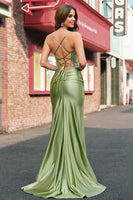 Load image into Gallery viewer, Mermaid Sage Lace-up Back Spaghetti Straps Prom Dress With Slit