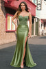 Load image into Gallery viewer, Mermaid Sage Lace-up Back Spaghetti Straps Prom Dress With Slit