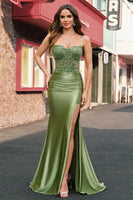 Load image into Gallery viewer, Mermaid Sage Lace-up Back Spaghetti Straps Prom Dress With Slit