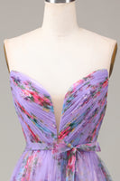 Load image into Gallery viewer, A-line Strapless Floral Printed Long Prom Dress with Slit