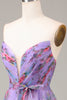 Load image into Gallery viewer, A-line Strapless Floral Printed Long Prom Dress with Slit