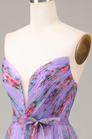 Load image into Gallery viewer, A-line Strapless Floral Printed Long Prom Dress with Slit