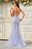 Load image into Gallery viewer, Sparkly Mermaid Purple Long Prom Dress with Appliques