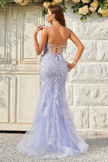 Sparkly Mermaid Purple Long Prom Dress with Appliques