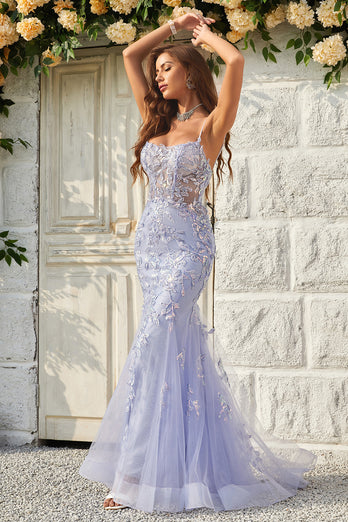 Sparkly Mermaid Purple Long Prom Dress with Appliques