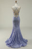 Load image into Gallery viewer, Halter Lace Purple Long Prom Dress with Slit