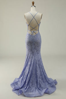 Halter Lace Purple Long Prom Dress with Slit