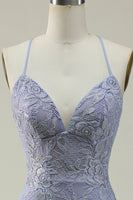 Load image into Gallery viewer, Halter Lace Purple Long Prom Dress with Slit