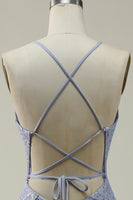 Load image into Gallery viewer, Halter Lace Purple Long Prom Dress with Slit