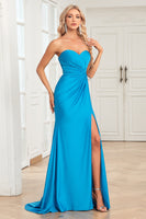 Load image into Gallery viewer, Sweetheart Blue Long Prom Dress with Slit