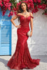 Load image into Gallery viewer, Mermaid Cold Shoulder Sequins Burgundy Long Prom Dress