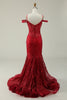 Load image into Gallery viewer, Mermaid Cold Shoulder Sequins Burgundy Long Prom Dress