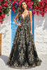Load image into Gallery viewer, Sparkly Spaghetti Straps Black Golden Ball Gown Dress with Bronzing