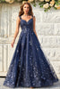 Load image into Gallery viewer, Spaghetti Straps Sequins Navy Ball Gown Dress