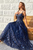 Load image into Gallery viewer, Spaghetti Straps Sequins Navy Ball Gown Dress