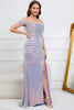 Load image into Gallery viewer, Mermaid Off The Shoulder Sparkly Purple Long Prom Dress with Slit