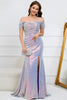 Load image into Gallery viewer, Mermaid Off The Shoulder Sparkly Purple Long Prom Dress with Slit