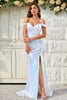 Load image into Gallery viewer, Off The Shoulder Sparkly White Long Prom Dress with Slit