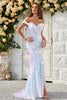 Load image into Gallery viewer, Off The Shoulder Sparkly White Long Prom Dress with Slit