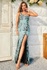 Load image into Gallery viewer, One Shoulder Sparkly Green Sequins Long Prom Dress with Slit
