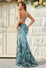 Load image into Gallery viewer, One Shoulder Sparkly Green Sequins Long Prom Dress with Slit