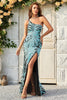 Load image into Gallery viewer, One Shoulder Sparkly Green Sequins Long Prom Dress with Slit