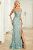 Load image into Gallery viewer, Spaghetti Straps Sparkly Sequins Green Long Prom Dress with Slit