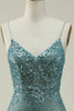 Load image into Gallery viewer, Sparkly Spaghetti Straps Sequins Green Long Prom Dress with Slit
