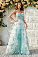 Load image into Gallery viewer, Tulle Spaghetti Straps Green Corset Prom Dress