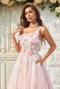 Load image into Gallery viewer, One Shoulder Sparkly Blush Ball Gown Dress with Appliques