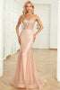 Load image into Gallery viewer, Glitter Mermaid Spaghetti Straps Blush Corset Prom Dress