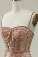 Load image into Gallery viewer, Sparkly Mermaid Spaghetti Straps Blush Corset Prom Dress