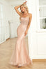 Load image into Gallery viewer, Glitter Mermaid Spaghetti Straps Blush Corset Prom Dress