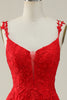 Load image into Gallery viewer, Tulle Spaghetti Straps Red Ball Gown Dress with Appliques