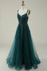 Load image into Gallery viewer, Tulle Spaghetti Straps Dark Green Ball Gown Dress with Appliques