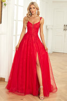 Load image into Gallery viewer, Tulle Red Ball Gown Dress with Appliques