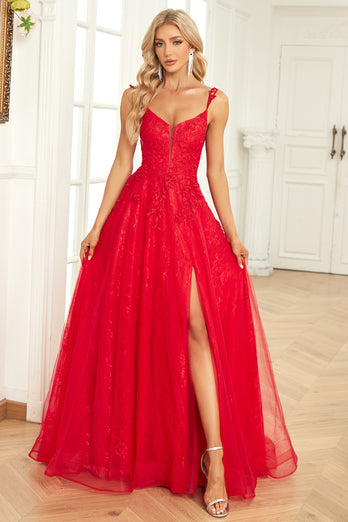 Tulle Red Ball Gown Dress with Appliques