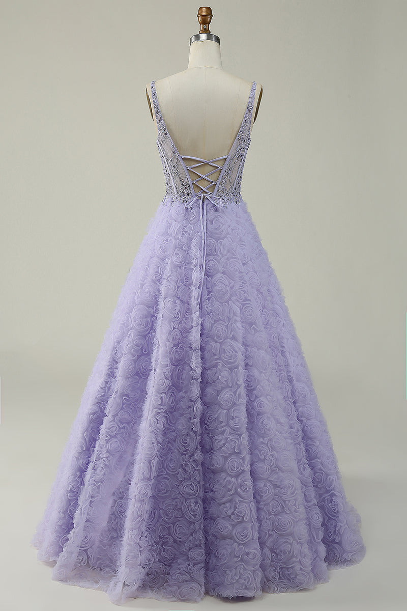 Load image into Gallery viewer, V-Neck Purple Ball Gown Dress with Beading