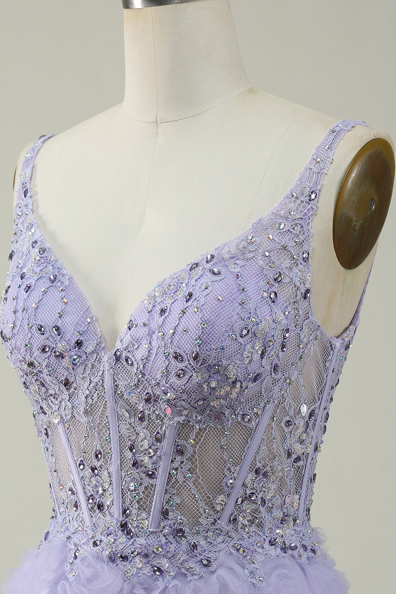 Load image into Gallery viewer, V-Neck Purple Ball Gown Dress with Beading