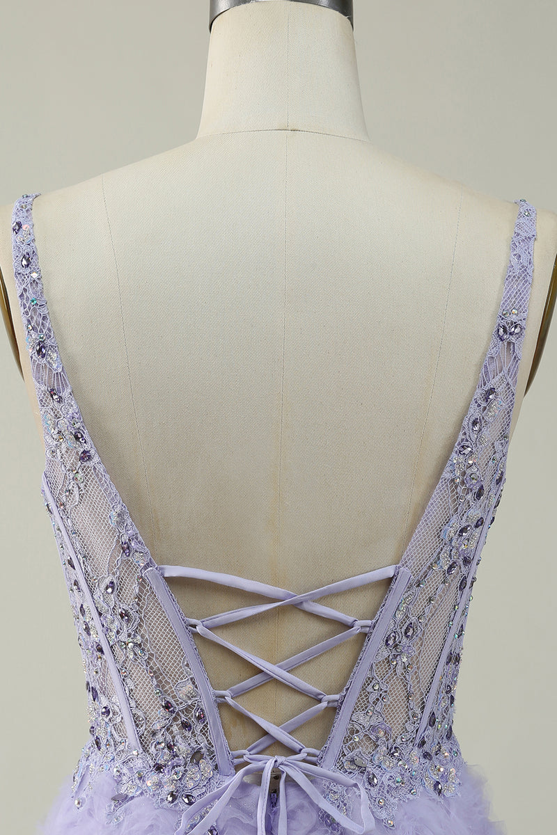 Load image into Gallery viewer, V-Neck Purple Ball Gown Dress with Beading