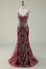 Load image into Gallery viewer, Sparkly Spaghetti Straps Mermaid Burgundy Long Prom Dress with Bronzing