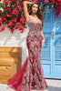 Load image into Gallery viewer, Mermaid Spaghetti Straps Sequins Burgundy Long Prom Dress with Bronzing