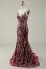 Load image into Gallery viewer, Mermaid Spaghetti Straps Sequins Burgundy Long Prom Dress with Bronzing
