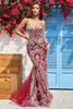 Load image into Gallery viewer, Sparkly Spaghetti Straps Mermaid Burgundy Long Prom Dress with Bronzing