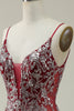 Load image into Gallery viewer, Mermaid Spaghetti Straps Sequins Burgundy Long Prom Dress with Bronzing