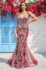 Load image into Gallery viewer, Sparkly Spaghetti Straps Mermaid Burgundy Long Prom Dress with Bronzing